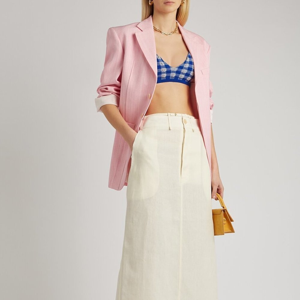 Jacquemus Le Bandeau Valensole knitted bra top Blue Check